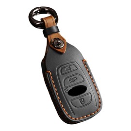 Hontumax Premium Leather Key Fob Cover for Subaru Ascent BRZ Crosstrek Forester Impreza Legacy Outback WRX STI 2015-2023 2024 2025 Key Shell Case Holder Protector Accessories (Black)