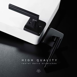 Linkaa Matte Black Lever Door Handle Interior for Closet Double French Doors Hallway，Closet Door Knobs（Passage，No Lock，1 Pack）