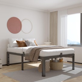 ROIL 14 inch Twin Bed Frames with Headboard Hole and Round Corner Legs Mattress Retainers 3500LBS Heavy Duty Steel Slats No Box Spring Needed Platform Noise-Free Easy Assembly