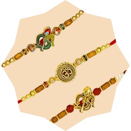 MANUSHYA LIFE Set of 3 Premium Rakhi For Brother And Bhabhi | Lumba Rakhi For Bhabhi | Raksha Bandhan Rakhi | Rakhi for Brother (OM)