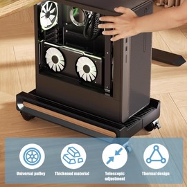 SeLani Adjustable Mobile CPU Stand 7.4"-12.2" Ventilated PC Cart for Floor Computer Tower Holder with 4 Locking Caster Wheels Compatible with Most Desktop Computers Mainframes