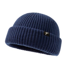 Oversize L/XL/XXL Merino Wool Blend Short Fisheman Beanie Lightweight Warm Hat for Cold Weather Winter (US, Alpha, XX-Large, Navy)
