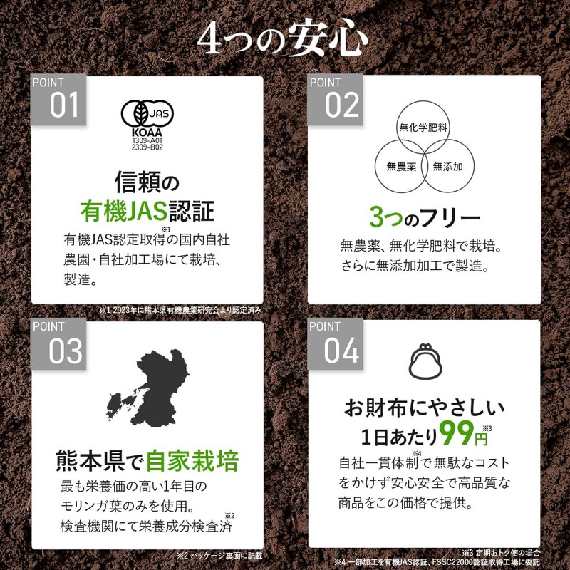 【有機JAS認証サプリ】モリンガ 菊芋 ニシジマ農園 熊本県産 100%天然由来の栄養補給 250mg 120粒【NONケミカル™】