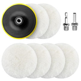 Kisvic Polishing Disc, 6 Pieces 125 mm Polishing Attachment, Angle Grinder, Velcro Wool Polishing Pad with 6 Angle Handle and Round Adapter for Drill, Angle Grinder, Grinding Grinding Tool