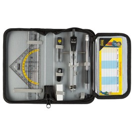 Idena 20066 Compass in Case, 11 Pieces, with Protractor, Ruler, Replacement Leads for Compass, Mechanical Pencil & Refills, Timetable, Eraser & Sharpener