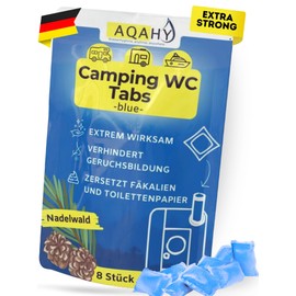 AQAHY Camping Toilet Additive - Tabs Blue Extra Strong - Coniferous Forest Toilet Drops - Chemical Toilet Tabs Removes Unpleasant Odours - Made in Germany