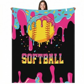 Hillsuren Softball Ice Cream Drip Blanket 50 x 60 Softball Sports Blanket Throw Ice Cream Stuff Team Gifts for Ball Lovers Players Home Decor Halloween Christmas Thanksgiving Gift