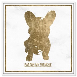 The Oliver Gal Artist Co. Animals Framed Wall Art Canvas Prints 'Pardon My Frenchie' Dogs and Puppies Home Décor, 12 in x 12 in, Gold, White