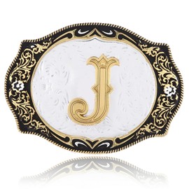JAOYU Cowboy Belt Buckle for Men Large Western Belt Buckle Alphabet Letter ABCDMRJ to Z Initial Belt Buckles for Women (J)
