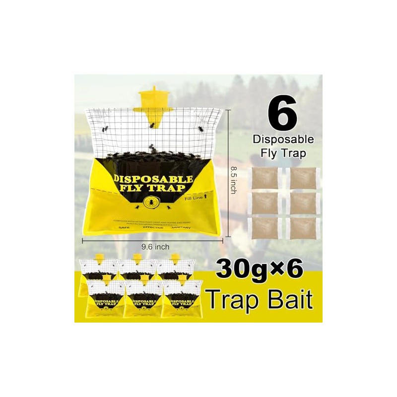 Glovv Outdoor Fly Traps - 6 Pack Disposable Bug Catchers