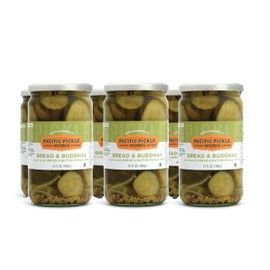 Bread and Buddhas - Bread and Butter Thick-Cut Pickle Chips - Gourmet Semi-Sweet Sandwich Pickles for Snacking - non-GMO, Kosher, Gluten-Free 24oz (6-pack)