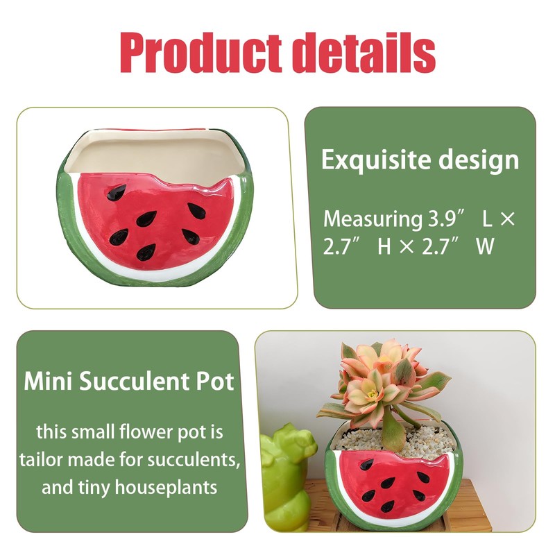 Cute Watermelon Shape Ceramics Planters, Ceramic Succulent Pots with Drainage