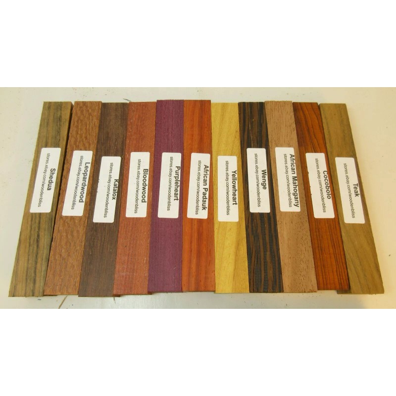22 Different Exotic Wood Pen Blanks ¾”x5” Cocobolo, Zebrawood, Bocote