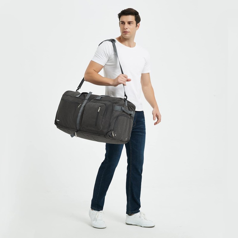 WANDF Travel Duffle Bag 65L Shoes Compartment Foldable Overnight Weekender
