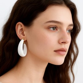 ZENCHEER Chunky Clip on Hoop Earrings for Women, Vintage Retro 60s 70s 80s 90s Accessories Outfit Detachable Statement Non Pierced Clips Party Halloween Costumes Jewelry Gifts,White