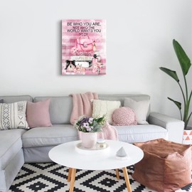 Fashion Pink Bathroom Decor Wall Art Pink Flower Perfume Pictures Canvas Wall Decor Modern Inspirational Quetos Girly Makeup Room Framed Artwork Painting For Bedroom 12"X16"