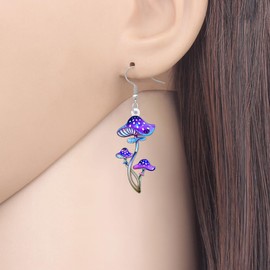 YAYAKO Acrylic Mushroom Earrings for Women Gifts Colorful Trio Mushroom Dangle Drop Jewelry Lightweight Hypoallergenic Fun Accessories (Purple)