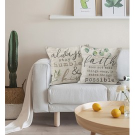 M-Qizi Faith Makes Things Possible Throw Pillow Cover, Gift for Christian Women Friend, Scripture Pillowcases for Sofa Bed Home, 18 x 18 Inch Set of 2, Christian Decor, Christian Church Gifts