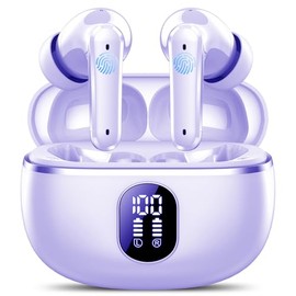 Ear Buds Wireless Earbuds, Headphones Wireless Bluetooth 5.3, In Ear with 4 ENC Noise Cancelling Mic, Earphones Bass Boost 85%, 50H Playtime,Earphones Dual LED Display, IP7 Waterproof, Grayish Purple