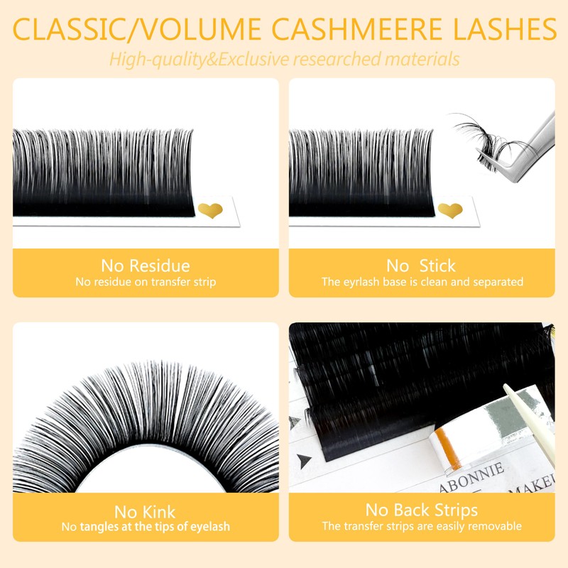 ABONNIE Classic Lash Extensions, Premium Individual lash extensions, 0.10 Thickness