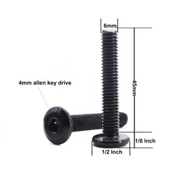 binifiMux 10pcs M6 x 45mm Black Rivet Countersunk Socket Cap Allen Bolts Rivet Screws Furniture Connecting 304 Stainless Steel