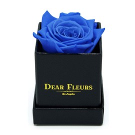 Dear Fleurs Los Angeles Petit Rose | Real Roses That Last a Year | Preserved Rose in a Box (Azure Blue, Black Leather Finished Box)