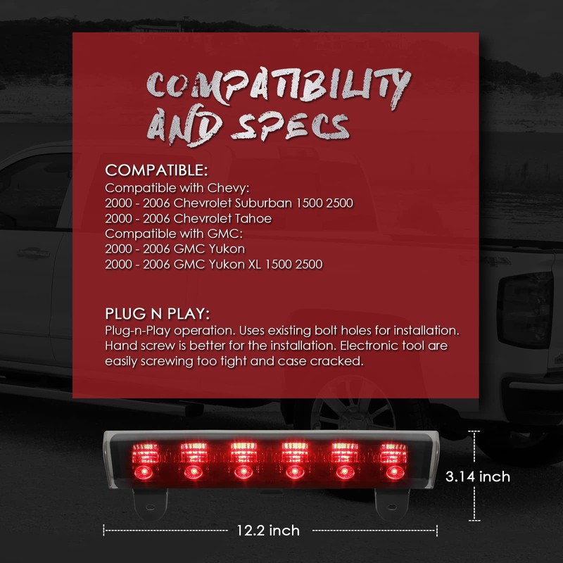 High Mount 3rd Stop Light Compatible with 2000-2006 Chevy Suburban