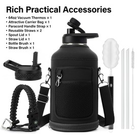 DYSANKY Insulated Water Bottle | Thickened Stainless Steel Vacuum Metal | Portable Sports Half Gallon Large Water Jug for Gym and Hiking with Straw, Carrier Bag, Handle Strap | BPA-Free 64 oz