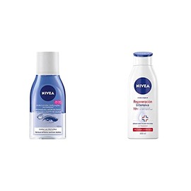 Nivea Desmaquillante facial Bifásico de Ojos (125 ml), Elimina la mascara y y maquillaje a prueba de agua + Crema Corporal Humectante Regeneración Intensiva (400 ml)