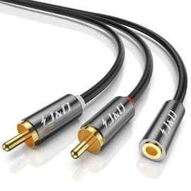 J&D RCA to Aux Adapeter RCA to 3.5mm Female Cable, RCA Cable Gold Plated Copper Shell Heavy Duty 3.5mm Female to 2 RCA Male Stereo Audio Adapter Cable, 1 Feet