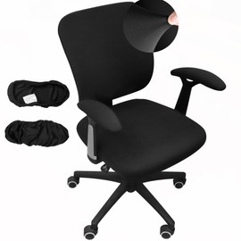 EVOLLER Office Chair 4 Pieces Seat and Back Cover with Armrest Covers Stretch Black Split Office Desk Chair Slipcovers Washable