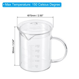 PATIKIL 250ml Glass Measuring Cup, 3.3 Borosilicate Glass Graduated White Printed Scale Liquid Measure Cups Beaker with Glass Lid and V-Shaped Spout for Kitchen