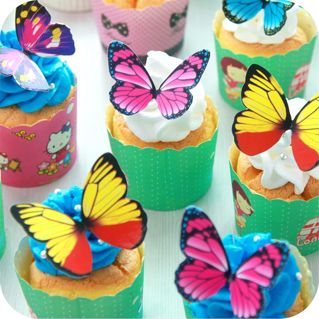 Butterfly cake Toppers 40Pcs Set, GUGUJI Chocolate Mousse Cake Cupcake Toppers Picks Decoration (4 Patterns X 10)