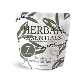 Herban Essentials - Eucalyptus Wipes & Towelettes - Essential Oil Wipes for Hands & Body - Travel Size Essentials and Toiletries - Natural, Individually Wrapped, Disposable & Moist Refresh (7 count)