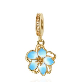 Simphman Golden Cherry Blossoms Dangle Charm 925 Sterling Silver Charms for Bracelets and Necklaces Bead Charms with Cubic Zirconia Jewelry Charm for Women Family Friends