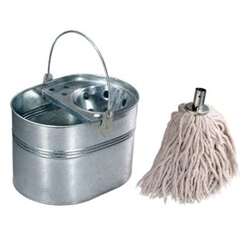 Best House 15 Litres Strong Galvanised Steel Mop Bucket + 1 PC Cotton 14 Ply Metal Socket Mop Head For Everyday Home Work Commercial Mop Heads for Heavy Duty long lasting (250g)