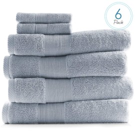 Hearth & Harbor Bath Towels for Bathroom - 100% Ring Spun Cotton Luxury Bathroom Towels - Ultra Soft & Highly Absorbent Bath Towels Set, 6 Piece Set (4 Bath Towels, 2 Washcloths) - Ice Blue