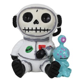 Ebros Gift 2.5" Tall Furrybones Cosmo The Space Explorer Astronaut with ET Alien Collectible Figurine Skeleton Monster Full Costume Furry Bones Skeletons Sculpture
