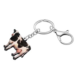 BAMAY Acrylic Cow Keychain Farm Animal Keychains Charms Purse Accessories Cow Print Gifts for Women Girls Car Key Chain (Grey)