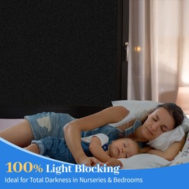FreeNook Blackout Window Privacy Film, Total Sun Blocking Privacy Cover for Glass, Removable Room Darkening Black Out Window Covers Tint, Static Cling Frosted Glass Film (Black, 17.5"x 118")