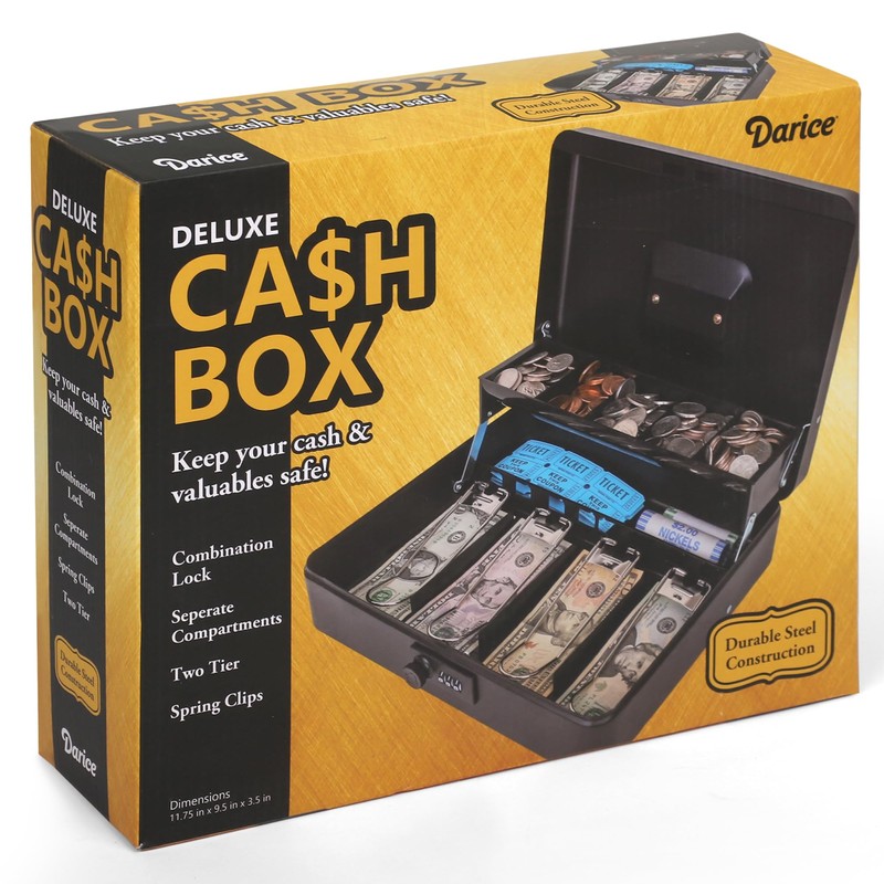 Darice Cash Box - Extra Large Money Safe for Cash-