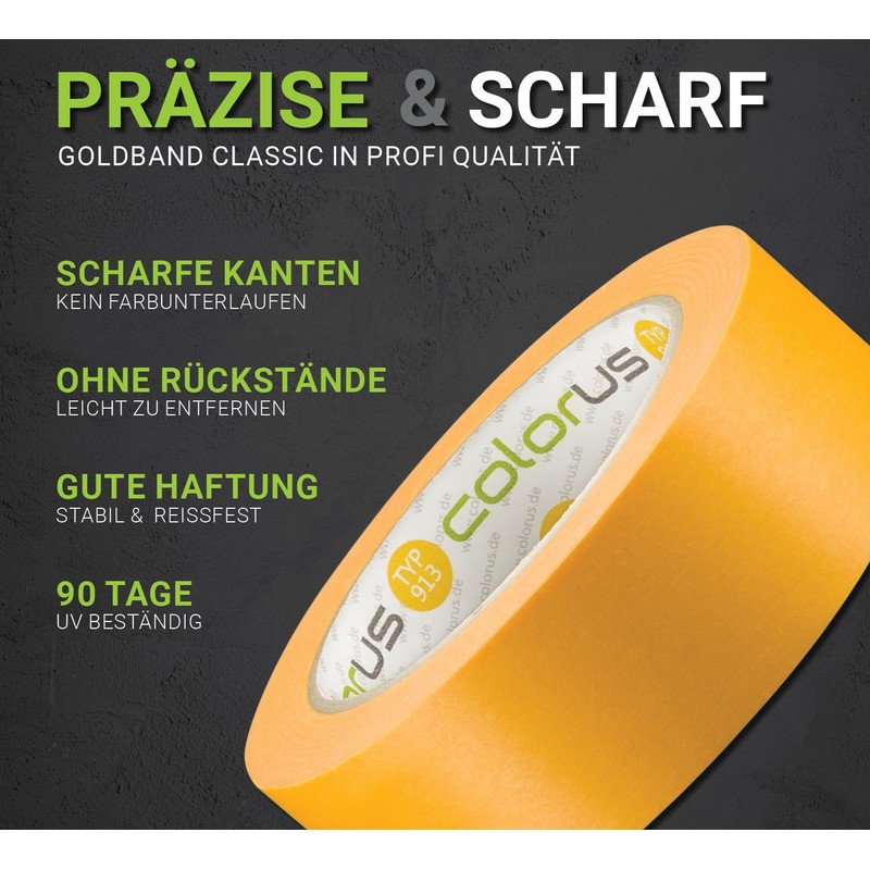 Colorus 3 x professional painter's gold tape, 25 mm x