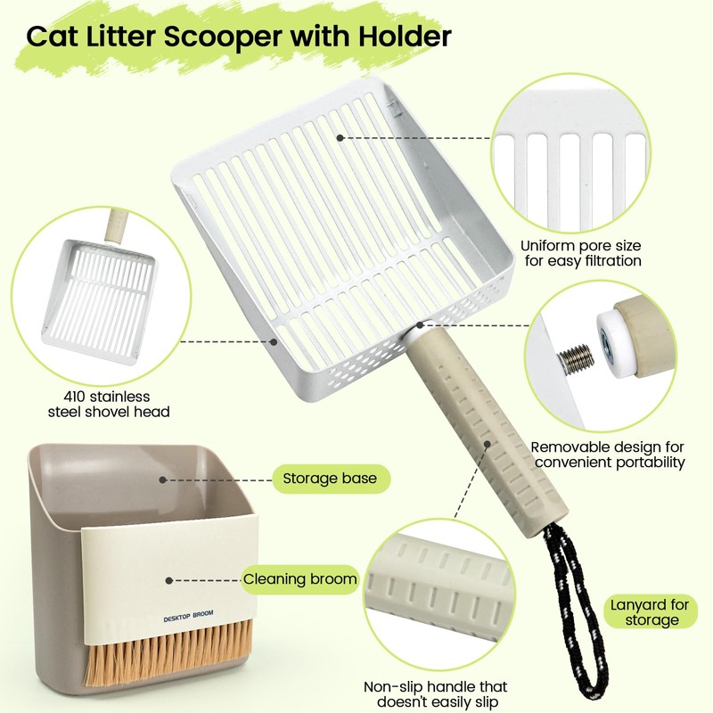 Accesfire Cat Litter Scoop with Holder, Stainless Steel, Non-Slip Handle