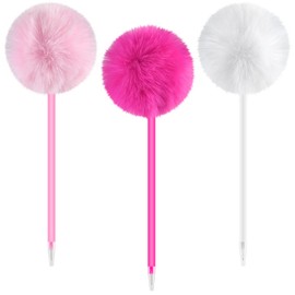 Zuazaor 3 Pieces Colorful Fuzzy Pens Funny Pens Pom Pom Ballpoint Pen Fluffy Pompoms Plastic Rollerball Pens for Women Party Supplies Valentines Wedding Gift Favors Pen (Pompoms ball)
