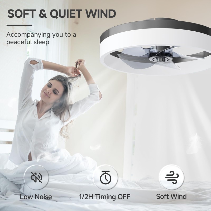 VOLISUN Low Profile Ceiling Fans with Lights and Remote, 15.7in