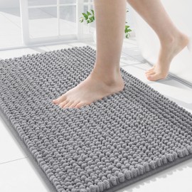 Bathroom Rugs 32x20, Extra Soft Absorbent Shaggy Chenille Bath Rugs, Rubber Backing, Machine Washable Bath Mats for Bathroom Floor, Shower and Tub, Home Decor Accessories, Grey