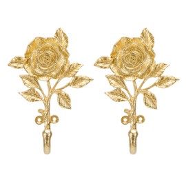 6 Funpop: 2 Pieces of Golden Rose Wall Hooks. Heavy - Duty Metal Ornament Hooks for Hanging Coats, Backpack, Towel and Key. 3D Flower Ornate Style for Home Decor