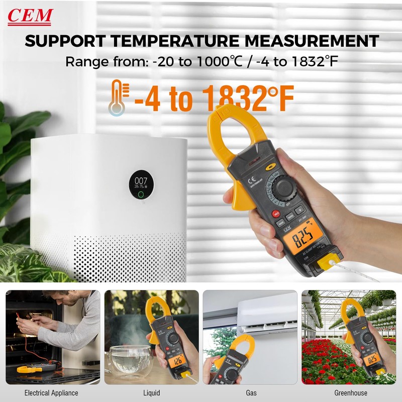 CEM Digital Clamp Meter with O-Shaped Jaw, Auto-ranging Voltage Tester