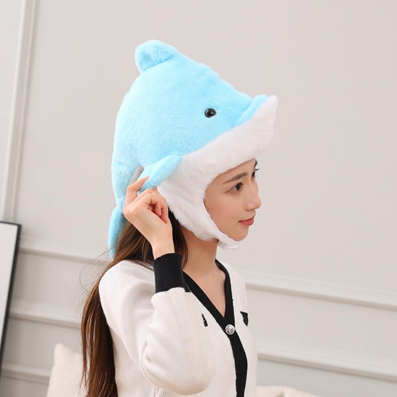 EXCEART Hat, Headwear, Plush Dolphin, Kigurumi, Cosplay, Halloween, Headwear, Cap,