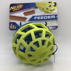 Nerf Dog Feeder Ball For Dogs Treat Durable Rubber Dispensing Toy Blue Green New